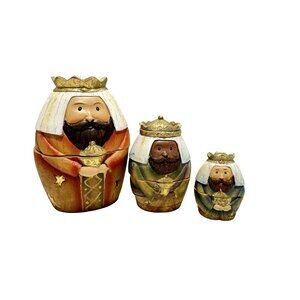 Nativity Scene Nesting Dolls Roman Inc Resin Three 3 Wisemen Vintage